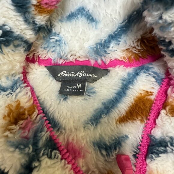 Eddie Bauer Aztec Sherpa Fleece Pullover Women’s Large Cream Multi 1/4 Zip EUC - Picture 6 of 10